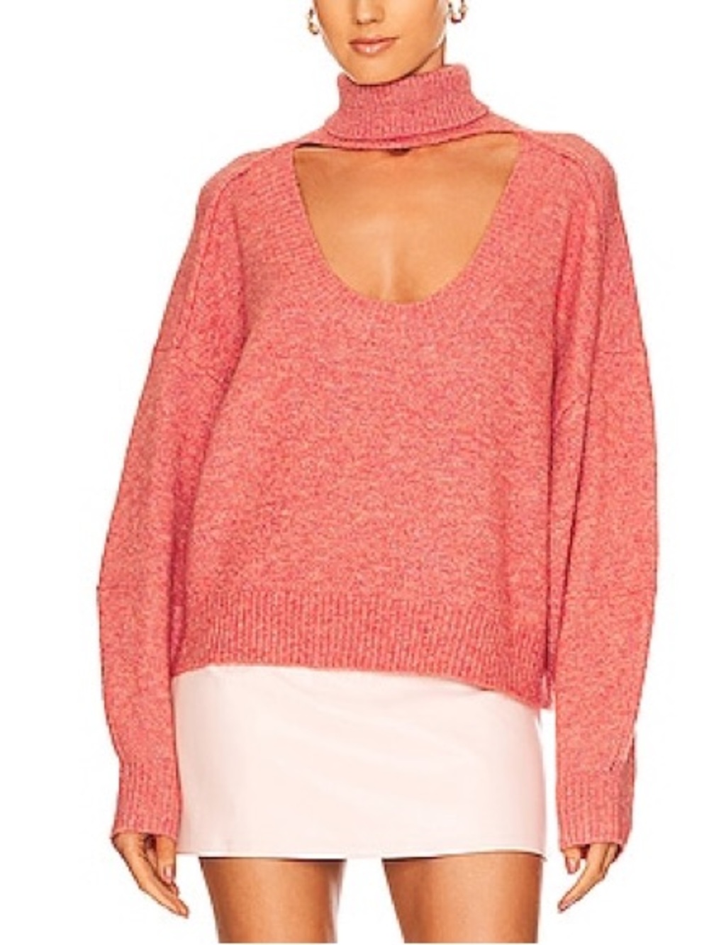 Central Park West Pink Turtleneck Cutout Front Long Sleeve Sweater NWT XS